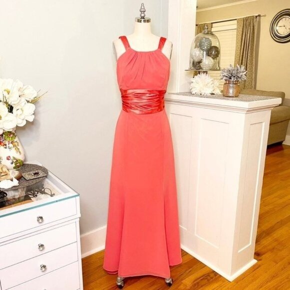 David’s Bridal Coral Halter Bridesmaid Dress Long Formal Gown 12 - Picture 11 of 11